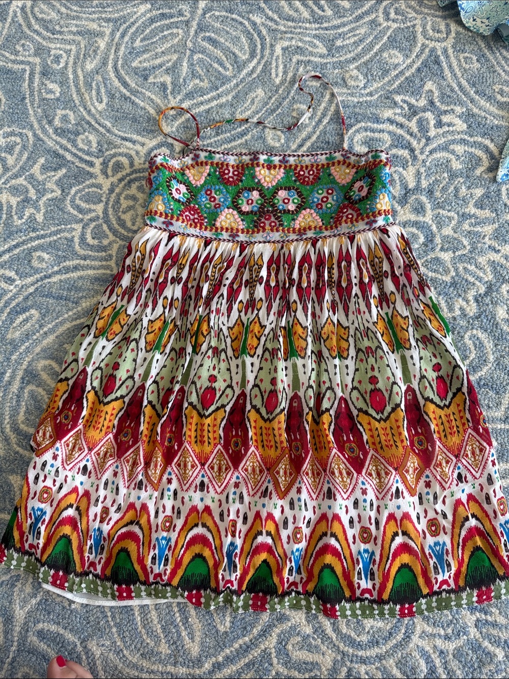Zara Multicolor Smocked Spaghetti-Strap Mini Dress
